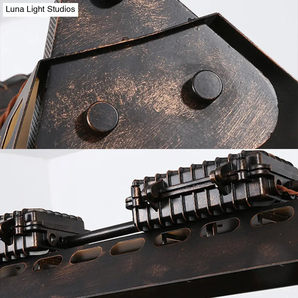 Metallic Train Chandelier With 3 Bulbs - Industrial Creative Hanging Light For Cottage Décor In Rust