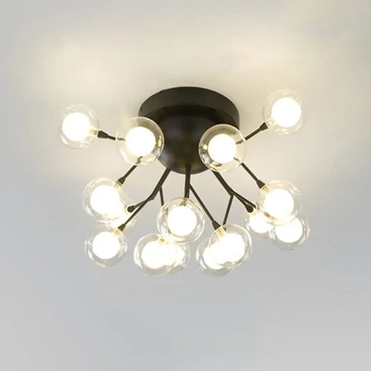 Metallic Tree Branch Led Ceiling Chandelier - Nordic Style Semi Flush Mount 15 / Black Globe