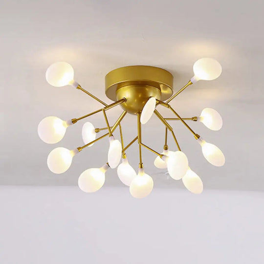 Metallic Tree Branch Led Ceiling Chandelier - Nordic Style Semi Flush Mount 15 / Gold Leaf