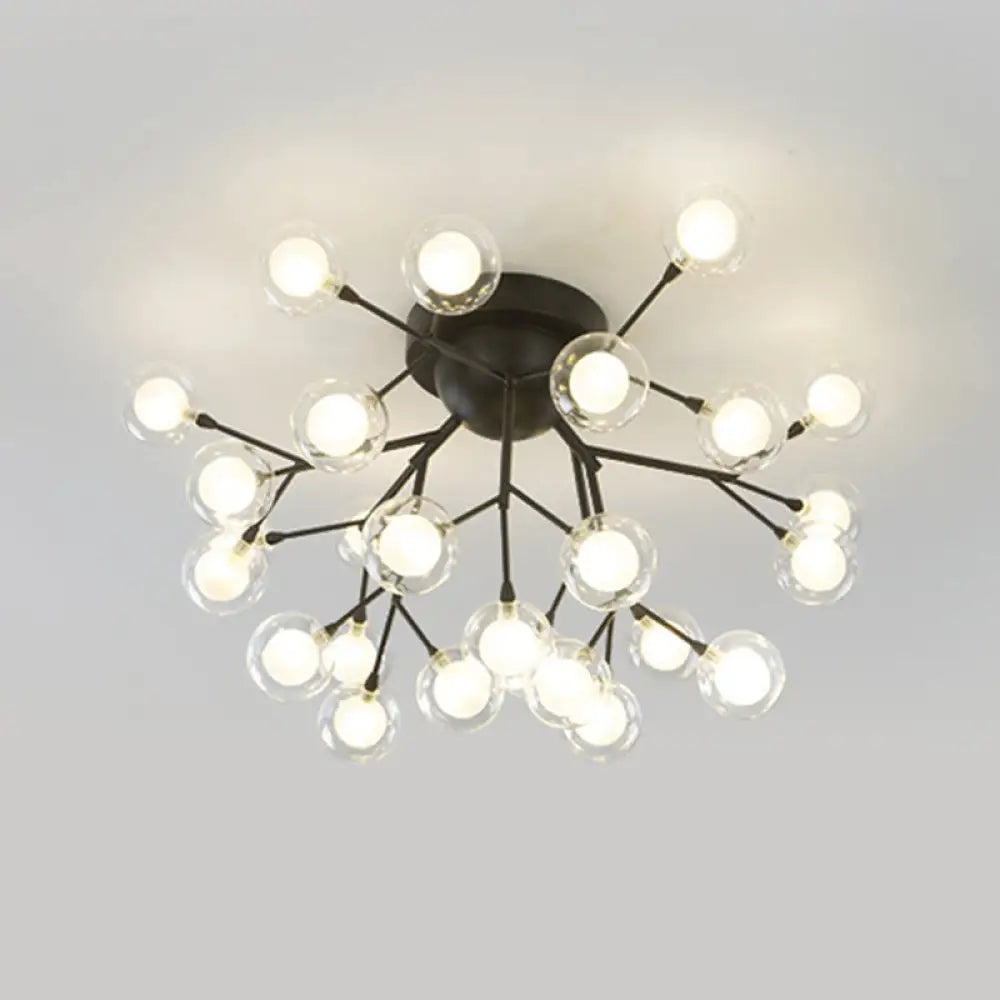 Metallic Tree Branch Led Ceiling Chandelier - Nordic Style Semi Flush Mount 27 / Black Globe