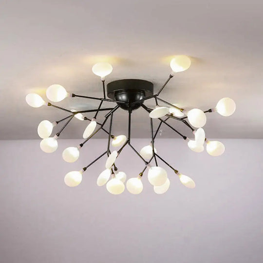 Metallic Tree Branch Led Ceiling Chandelier - Nordic Style Semi Flush Mount 27 / Black Leaf