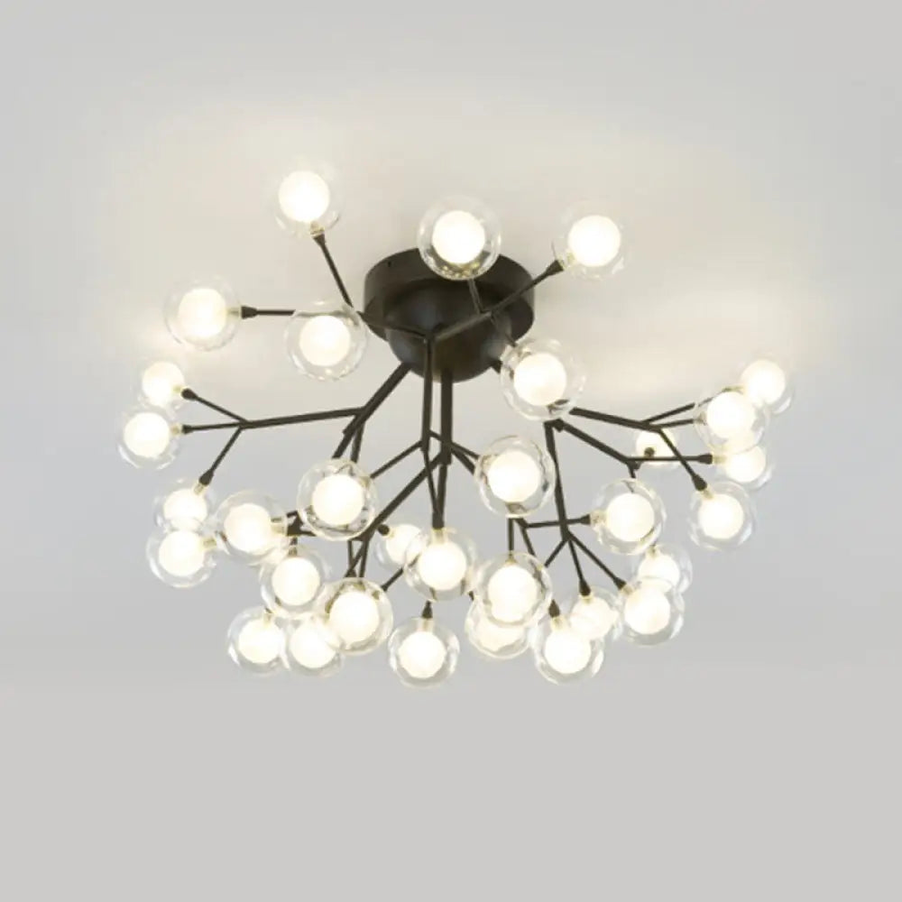 Metallic Tree Branch Led Ceiling Chandelier - Nordic Style Semi Flush Mount 36 / Black Globe