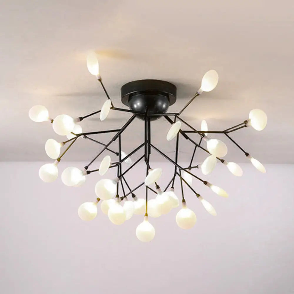 Metallic Tree Branch Led Ceiling Chandelier - Nordic Style Semi Flush Mount 36 / Black Leaf