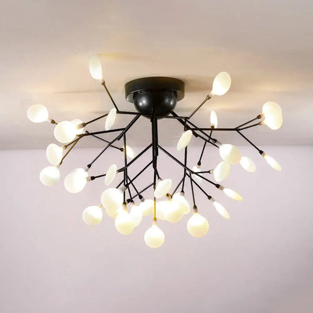 Metallic Tree Branch Led Ceiling Chandelier - Nordic Style Semi Flush Mount 45 / Black Leaf