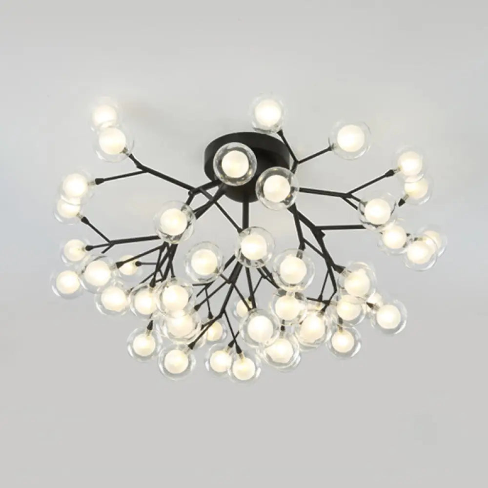 Metallic Tree Branch Led Ceiling Chandelier - Nordic Style Semi Flush Mount 54 / Black Globe