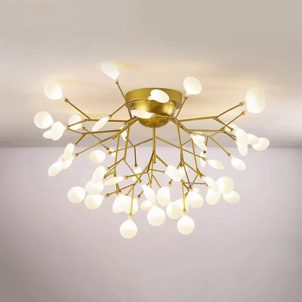 Metallic Tree Branch Led Ceiling Chandelier - Nordic Style Semi Flush Mount 54 / Gold Leaf