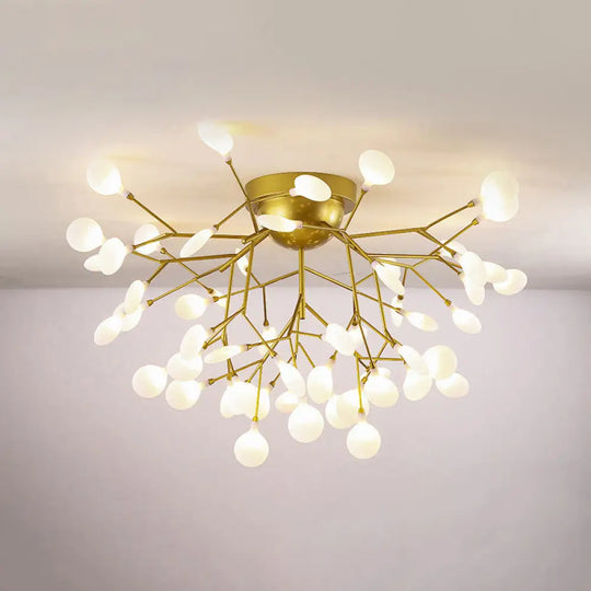 Metallic Tree Branch Led Ceiling Chandelier - Nordic Style Semi Flush Mount 54 / Gold Leaf