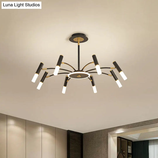 Retro Tube Metallic Chandelier - Black-Gold Suspension Lighting Warm/White Light (6/8/10 Heads)