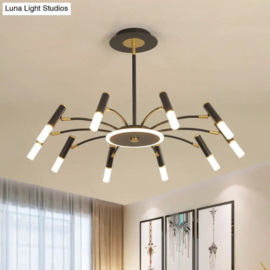 Retro Tube Metallic Chandelier - Black-Gold Suspension Lighting Warm/White Light (6/8/10 Heads)