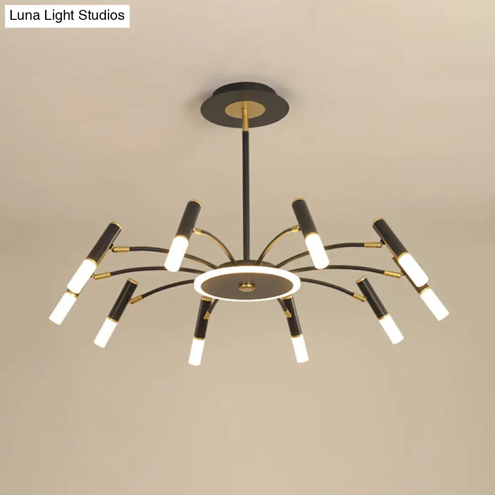 Retro Tube Metallic Chandelier - Black-Gold Suspension Lighting Warm/White Light (6/8/10 Heads)