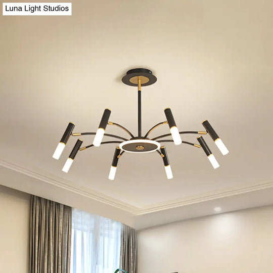 Retro Tube Metallic Chandelier - Black-Gold Suspension Lighting Warm/White Light (6/8/10 Heads)