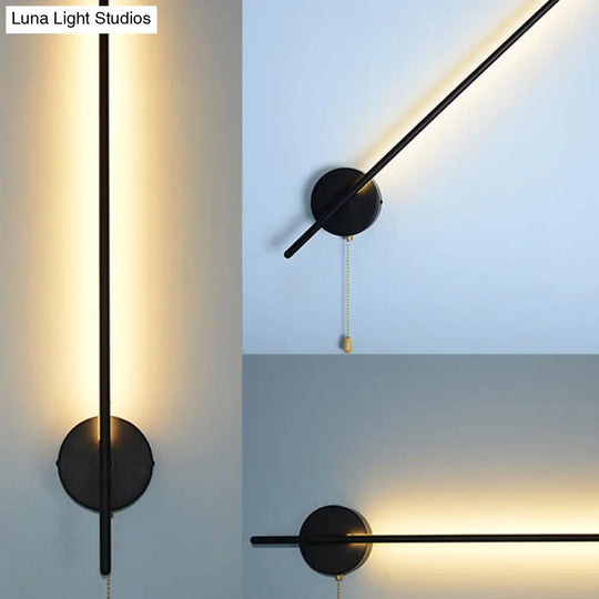 Metallic Tube Wall Mount Led Light With Pull Chain - Black Simplicity For Corridor