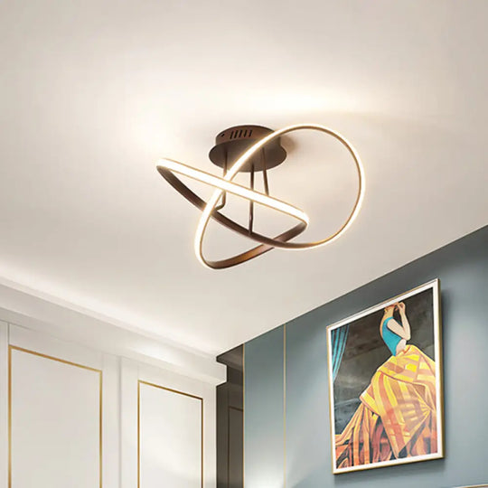 Metallic Twisted Semi Flush Led Ceiling Light In Nordic Black/White/Coffee For Bedroom Coffee