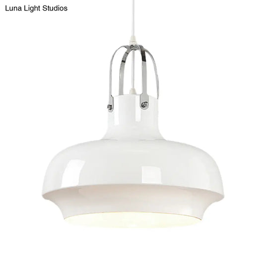 Metallic Urn Pendant Light - Industrial 1-Head Suspension Lamp For Dining Room In White/Black