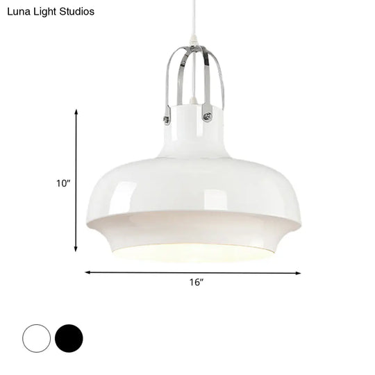 Metallic Urn Pendant Light - Industrial 1-Head Suspension Lamp For Dining Room In White/Black