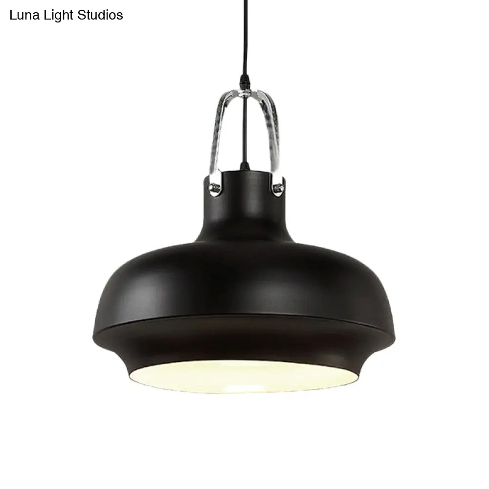 Metallic Urn Pendant Light - Industrial 1-Head Suspension Lamp For Dining Room In White/Black