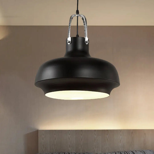Metallic Urn Pendant Light - Industrial 1-Head Suspension Lamp For Dining Room In White/Black