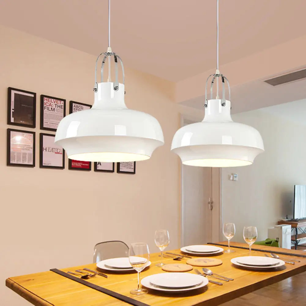 Metallic Urn Pendant Light - Industrial 1-Head Suspension Lamp For Dining Room In White/Black