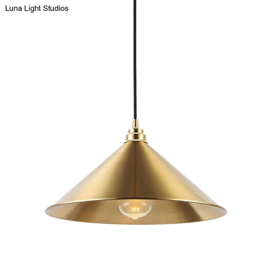 Metallic Vintage Brass Pendant Light With Conic Shade - Indoor Hanging Ceiling