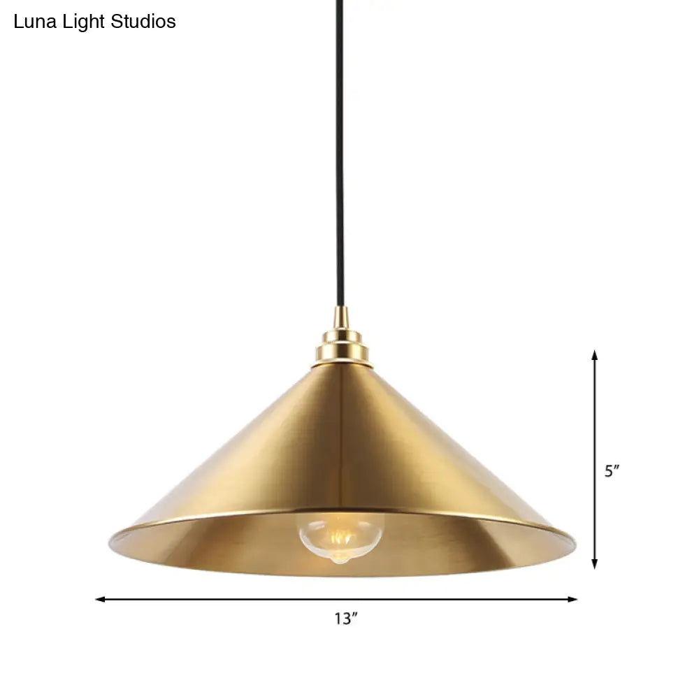 Metallic Vintage Brass Pendant Light With Conic Shade - Indoor Hanging Ceiling