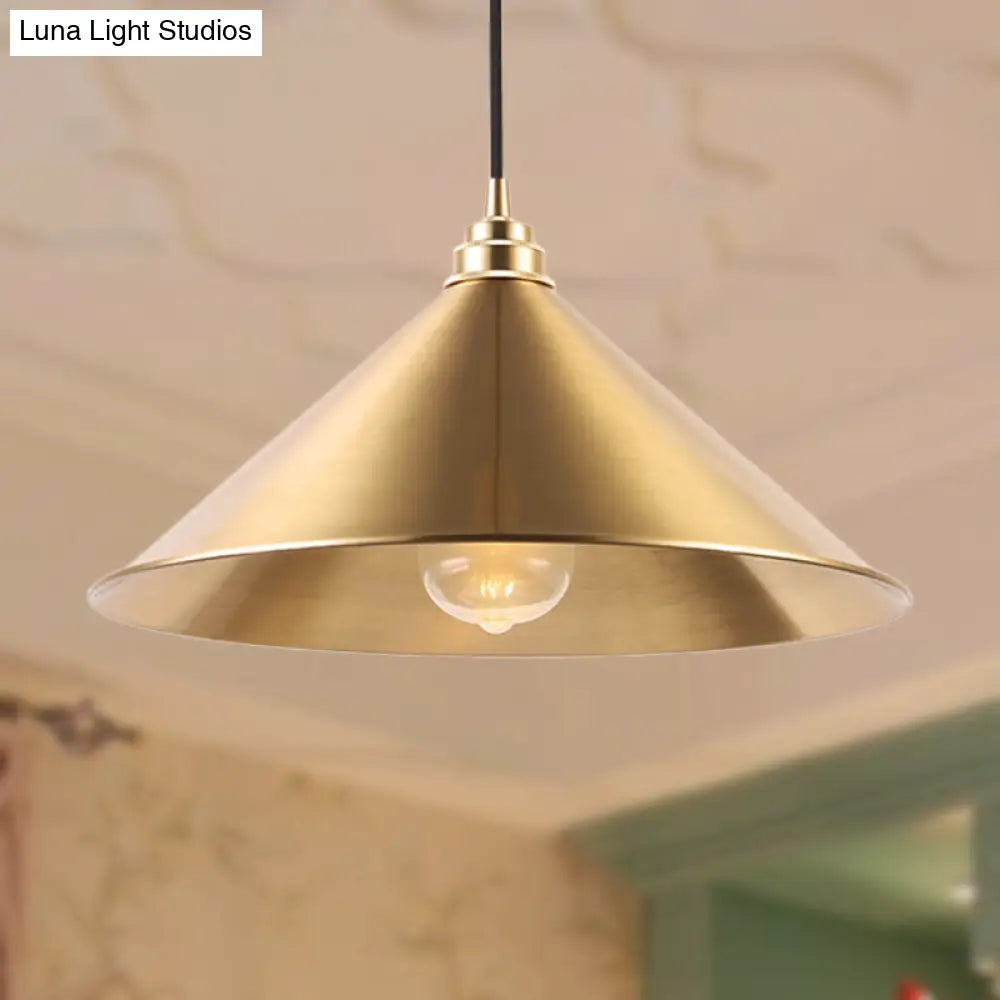 Conic Shade Metallic Pendant Light - Vintage Brass Indoor Ceiling Fixture With 1 Hanging