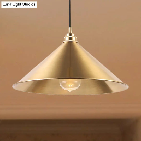 Conic Shade Metallic Pendant Light - Vintage Brass Indoor Ceiling Fixture With 1 Hanging