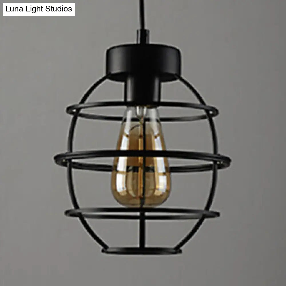 Vintage Metallic Oval Hanging Light Fixture - Stylish Kitchen Pendant Lamp With Black Wire Frame