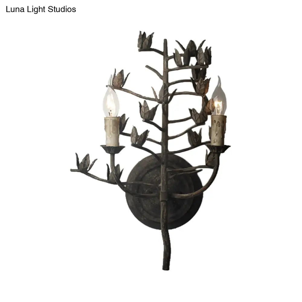 Metallic Wall Mount Lamp - Rustic 2-Light Bedroom Sconce In Dark Gray