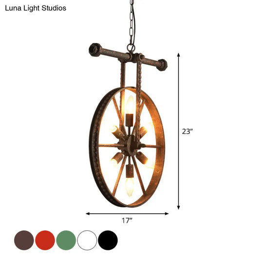 Art Deco Metallic Wheel Chandelier With 6 Lights - White/Black/Rust Pendant Ceiling Light Perfect