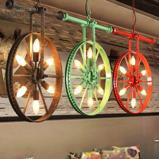 Metallic Wheel Chandelier Lamp Art Deco 6 Lights White/Black/Rust Pendant Ceiling Light For