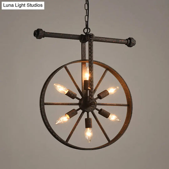 Art Deco Metallic Wheel Chandelier With 6 Lights - White/Black/Rust Pendant Ceiling Light Perfect