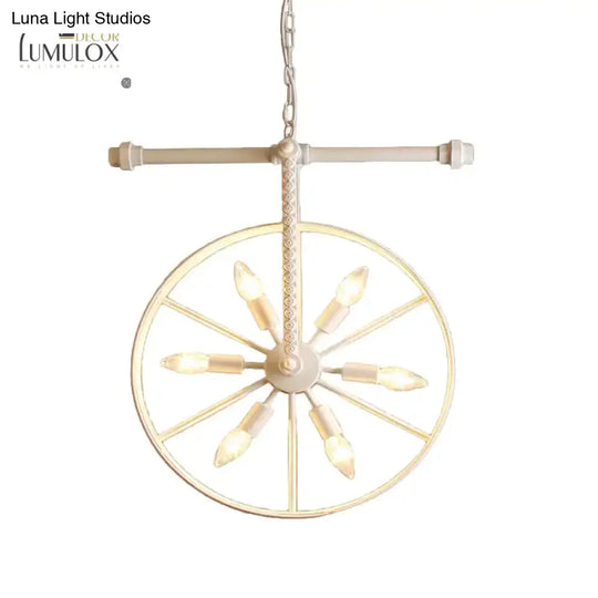 Metallic Wheel Chandelier Lamp Art Deco 6 Lights White/Black/Rust Pendant Ceiling Light For