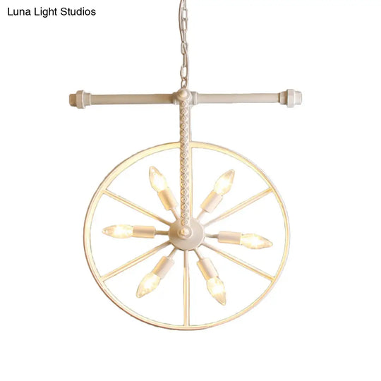 Art Deco Metallic Wheel Chandelier With 6 Lights - White/Black/Rust Pendant Ceiling Light Perfect