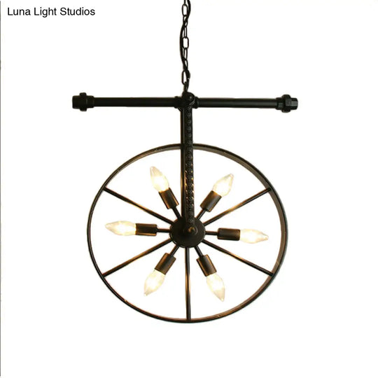 Art Deco Metallic Wheel Chandelier With 6 Lights - White/Black/Rust Pendant Ceiling Light Perfect