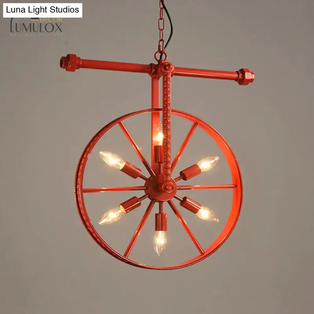 Metallic Wheel Chandelier Lamp Art Deco 6 Lights White/Black/Rust Pendant Ceiling Light For