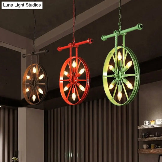 Art Deco Metallic Wheel Chandelier With 6 Lights - White/Black/Rust Pendant Ceiling Light Perfect