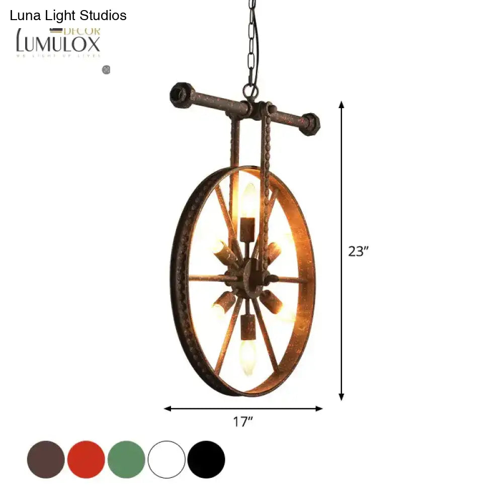 Metallic Wheel Chandelier Lamp Art Deco 6 Lights White/Black/Rust Pendant Ceiling Light For