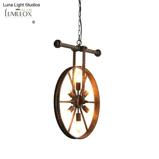 Metallic Wheel Chandelier Lamp Art Deco 6 Lights White/Black/Rust Pendant Ceiling Light For