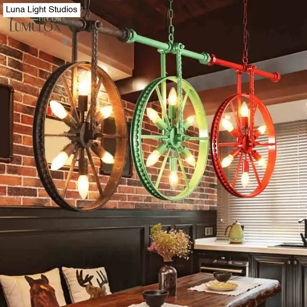 Metallic Wheel Chandelier Lamp Art Deco 6 Lights White/Black/Rust Pendant Ceiling Light For