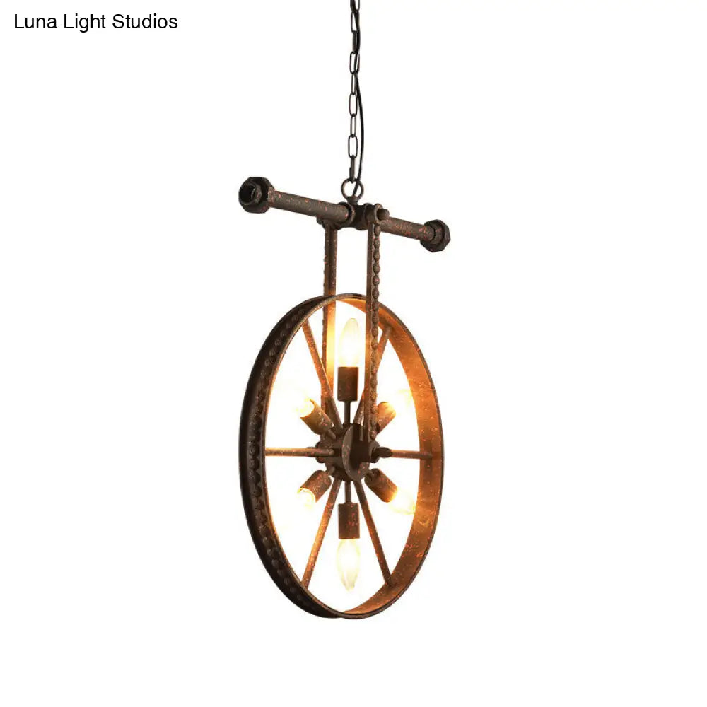 Art Deco Metallic Wheel Chandelier With 6 Lights - White/Black/Rust Pendant Ceiling Light Perfect