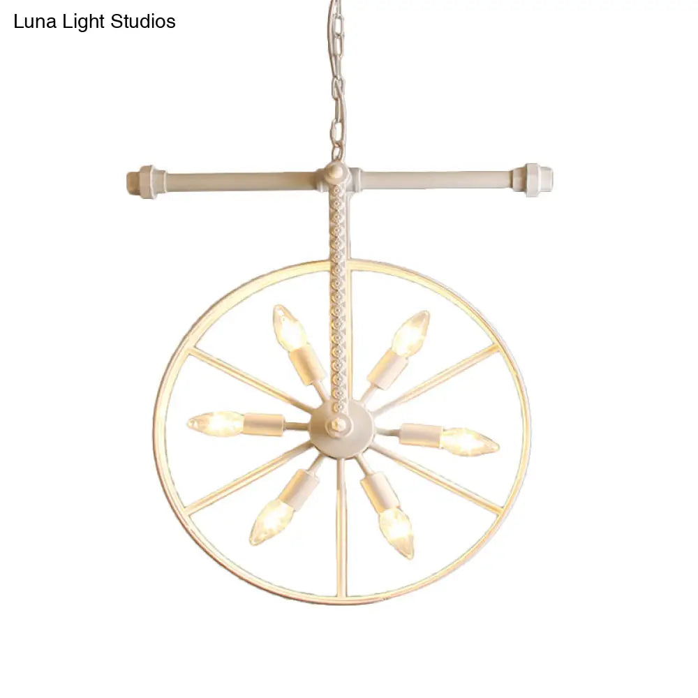 Art Deco Metallic Wheel Chandelier With 6 Lights - White/Black/Rust Pendant Ceiling Light Perfect