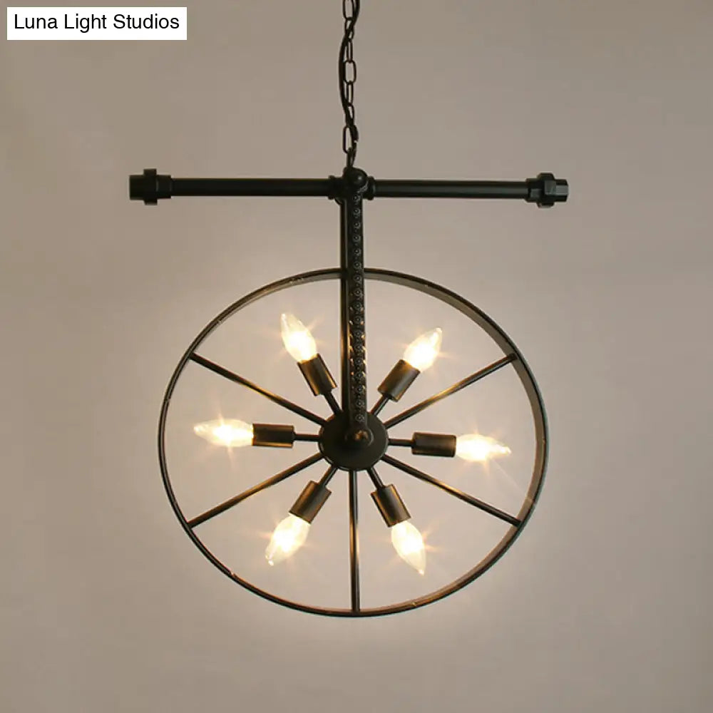 Art Deco Metallic Wheel Chandelier With 6 Lights - White/Black/Rust Pendant Ceiling Light Perfect