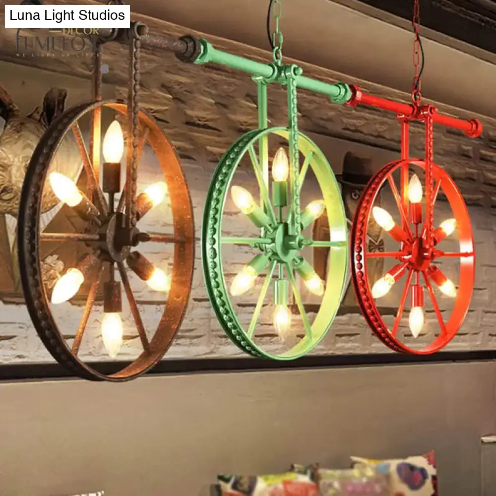 Metallic Wheel Chandelier Lamp Art Deco 6 Lights White/Black/Rust Pendant Ceiling Light For