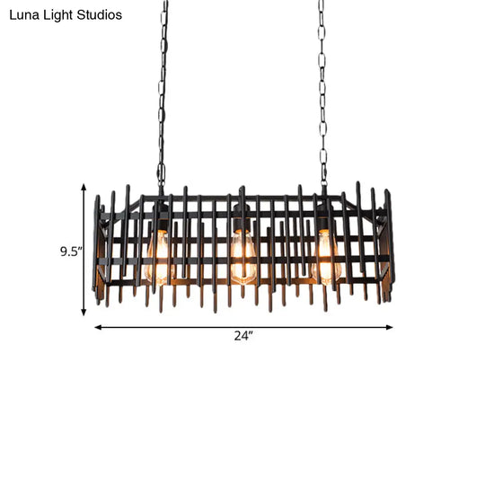 Metallic Wire Cage Island Light: Antique Style 3-Light Farmhouse Lamp In Black/Rust