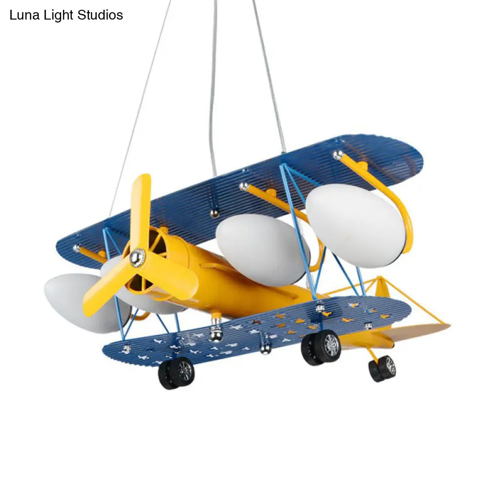 Metallic Yellow Jet Plane Led Suspension Light - Kids Style Chandelier