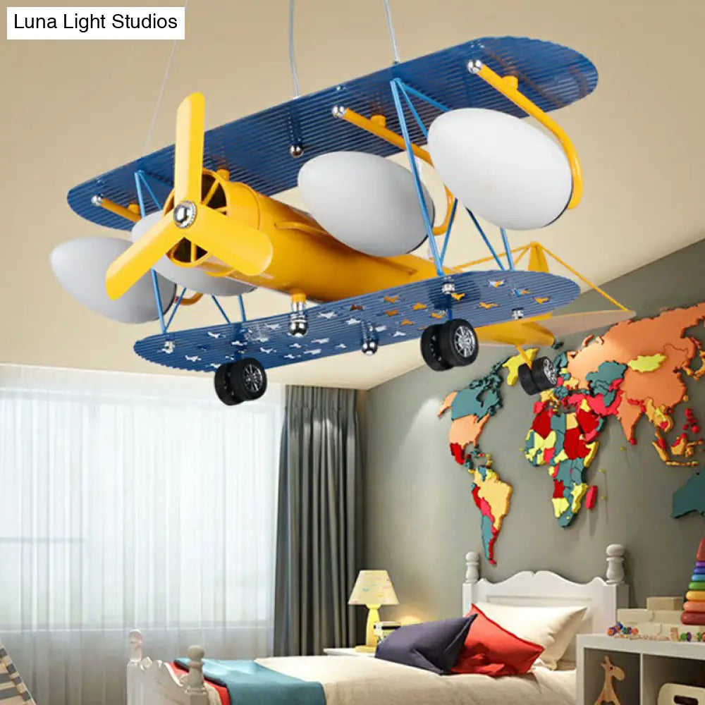 Metallic Yellow Jet Plane Led Suspension Light - Kids Style Chandelier