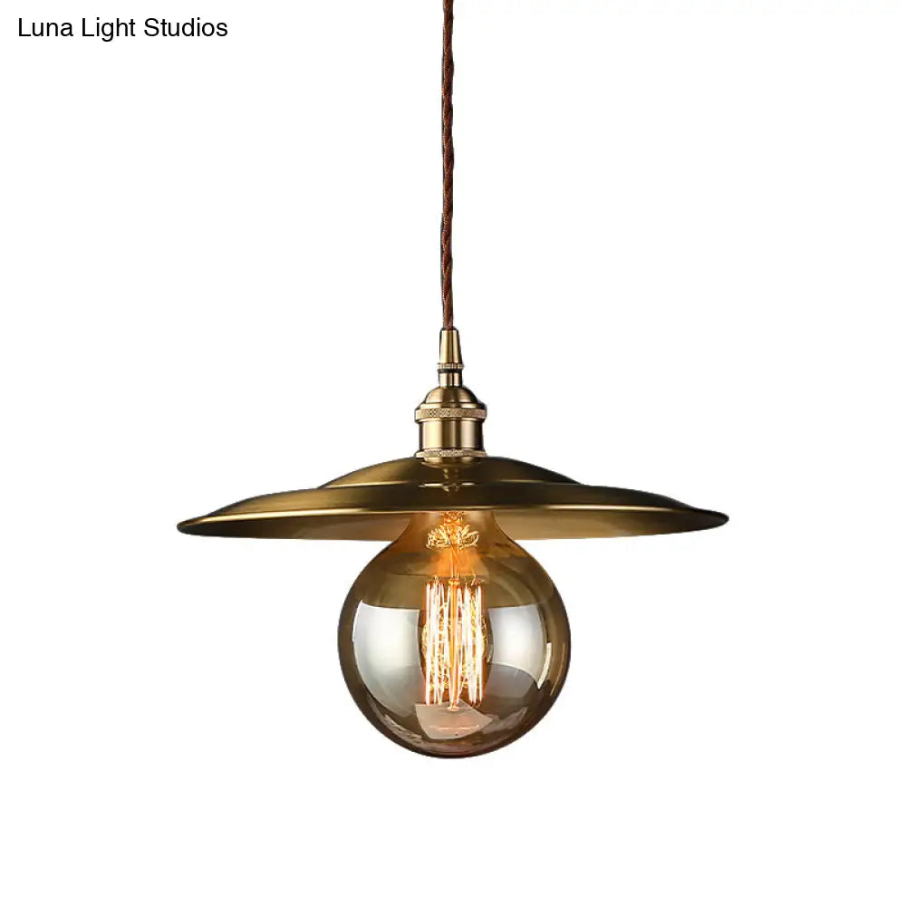 Mid Century Metallic Pendant Light With Adjustable Brass Cord - 1-Light Ceiling Fixture