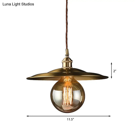 Mid Century Metallic Pendant Light With Adjustable Brass Cord - 1-Light Ceiling Fixture