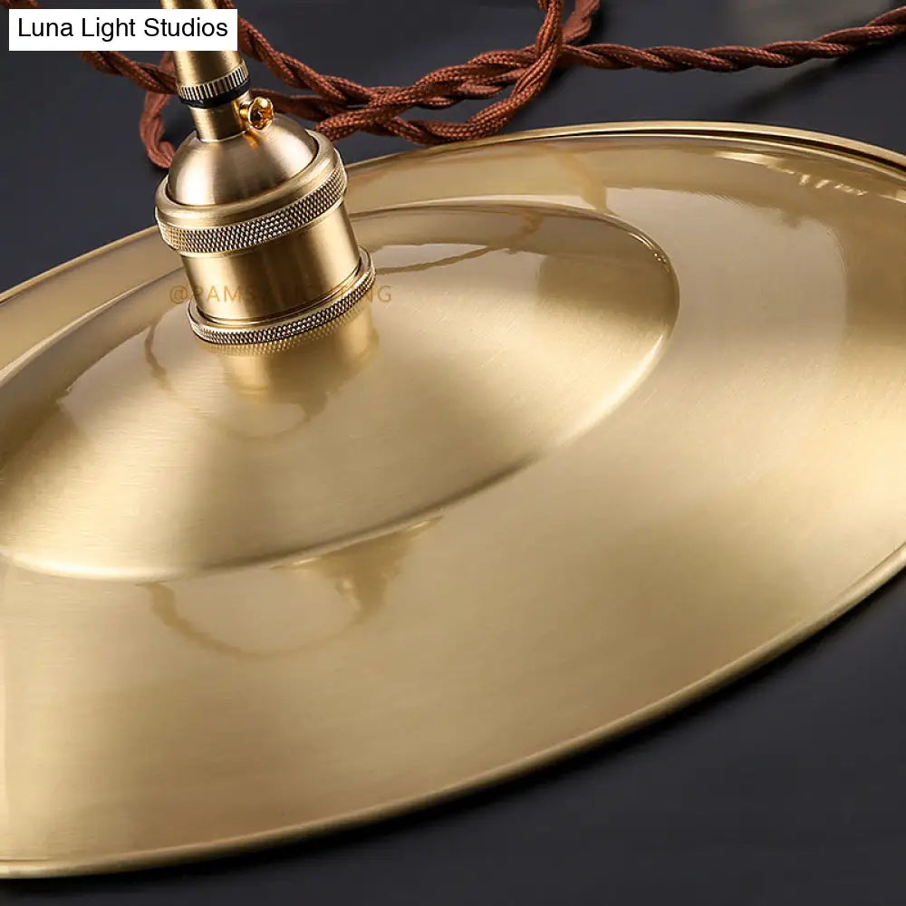 Mid Century 1-Light Brass Pendant With Adjustable Cord - Modern Flat Shade Ceiling Fixture
