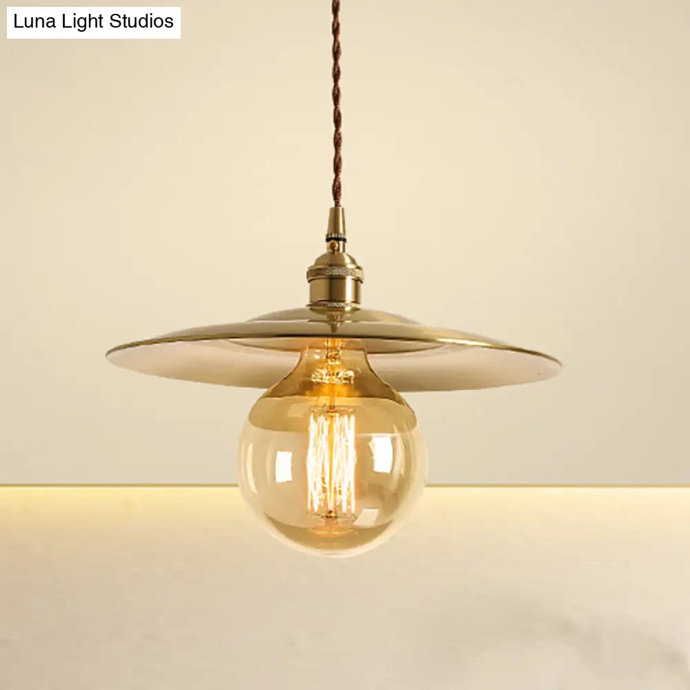 Mid Century 1-Light Brass Pendant With Adjustable Cord - Modern Flat Shade Ceiling Fixture